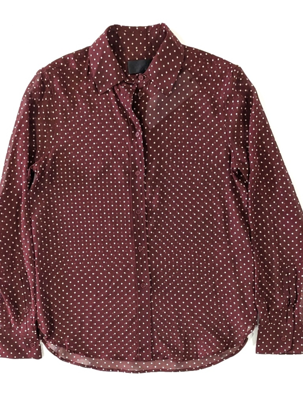 Nili Lotan Gaia Silk Crepe De Chine Shirt Burgundy Polka Dot Size XS $620